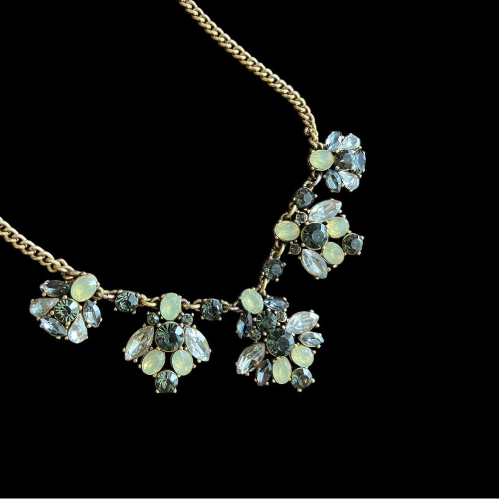 J. Crew Gold Tone Smoky Topaz & Iridescent Lime Crystal Statement
Necklace